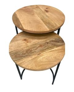 S/2 wooden tables with iron legs 35x35x46 / 40x40x52 cm