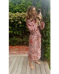 Pink cotton printed kimono waffle (free size)