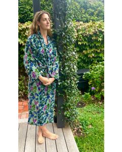 Sage green printed velvet robe  (free size)