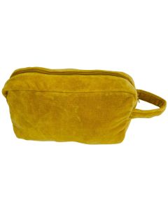 Mustard velvet cosmetic pouch mustard /emerald green lining 22x14x7 cm