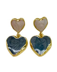 Navy/white heart agate earrings