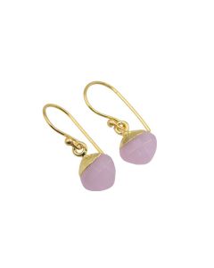 Triangular 18 k gold plated shaped Earring rose quartz