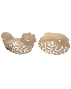 S/2 papier mache rabbit & hen boxes leaf design 11(w) x8 (h)