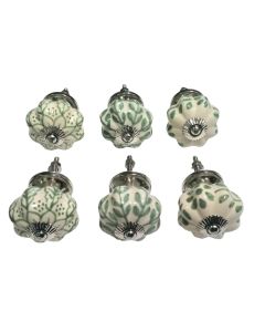 S/6 green/white fluted knobs