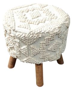 Wooden stool cream woven seal 40 (w) x 40(h) cm