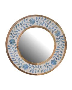Blue/white floral bone mirror 45x45 cm
