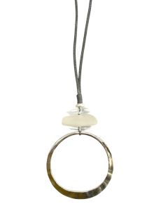 Silver pendant with resin bead on grey adjustable cord