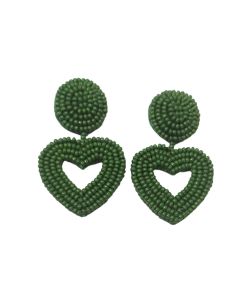 Beaded heart earrings sage green