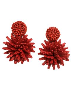Coral raffia floral earring