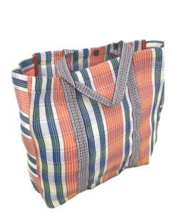 Orange striped tote bag in recycled plastic 36(h) x 38(w) x 20 cm