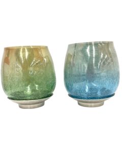 S/2 glass votives green/blue