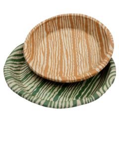 S/2 papier mache striped bowls ochre /green 30x5 /35x5 cm