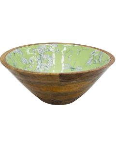 Wood bowl with green floral design 29.5x13 cm