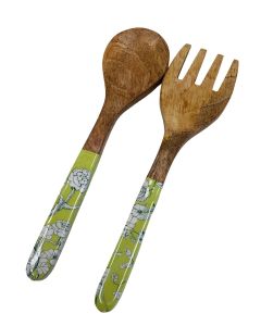 Salad servers green handles 38x10cm