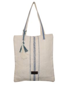 Blue/white cotton / linen shoulder bag 32(w) x 35(h) cm