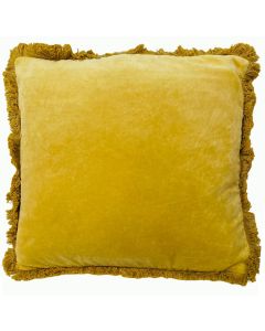 Cotton velvet cushion cover with fringes mustard yellow 45x45 cm