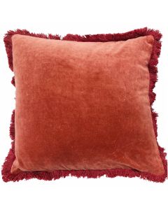 Cotton velvet cushion cover  with fringes rose pink 45x45 cm