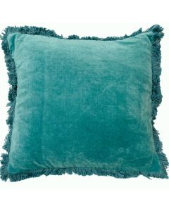 Cotton velvet cushion cover with fringes agate green 45x45cm