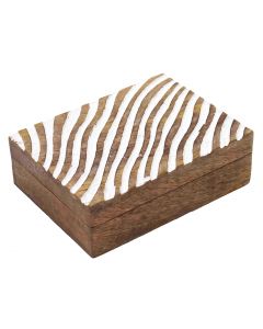 Striped carved wooden box 20.5x15.5x6.5 cm 