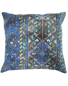 Cotton in blue/lime print cushion cover 45cm