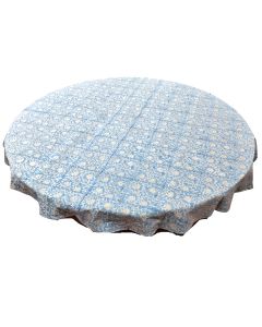 Round denim block print tablecloth 220x220 cm