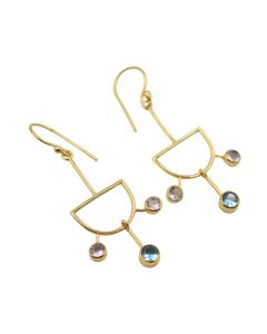 18 K Gold plated Earrings Aqua and Pink 