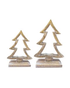 S/2 wooden Xmas trees 13 (w)x17(h)x5(d) cm / 15  (w)x23 (h)x5 (d) cm