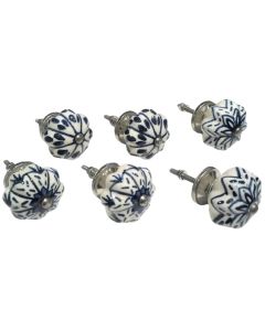 S/6 blue/white fluted knobs