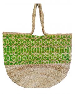 Jute bag with light green block print design 53(w) x 33(h) cm