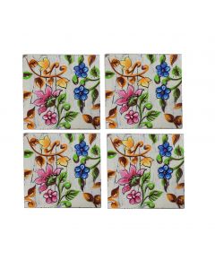 Set of 4 wooden floral coaster