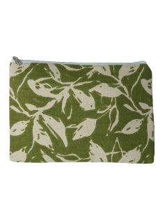 Olive green/cream cotton cosmetic pouch 20x16 cm