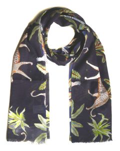 Navy blue tiger print cotton scarf 100X180cm