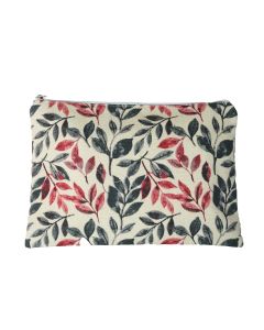 Grey/coral leaf design cotton cosmetic pouch 20x16 cm