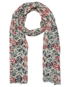 Grey/coral leaf design scarf 100x180 cm