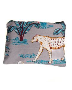 Grey tiger print cotton cosmetic pouch 25x18cm