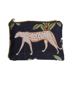 Navy blue tiger  cotton cosmetic pouch 25x18cm