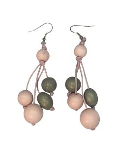 Multi bead wooden earrings pink/sage